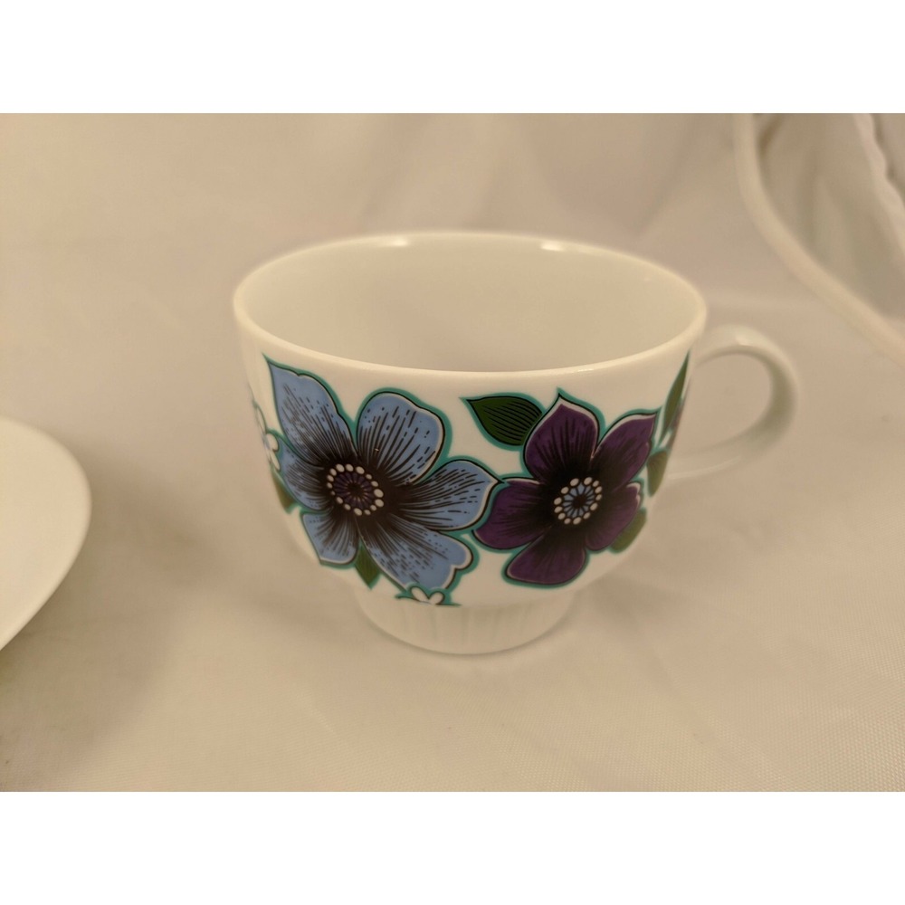 Tirschenreuth Bavaria Purple Blue Flowers Tea Cup Saucer Set - Picture 3 of 12